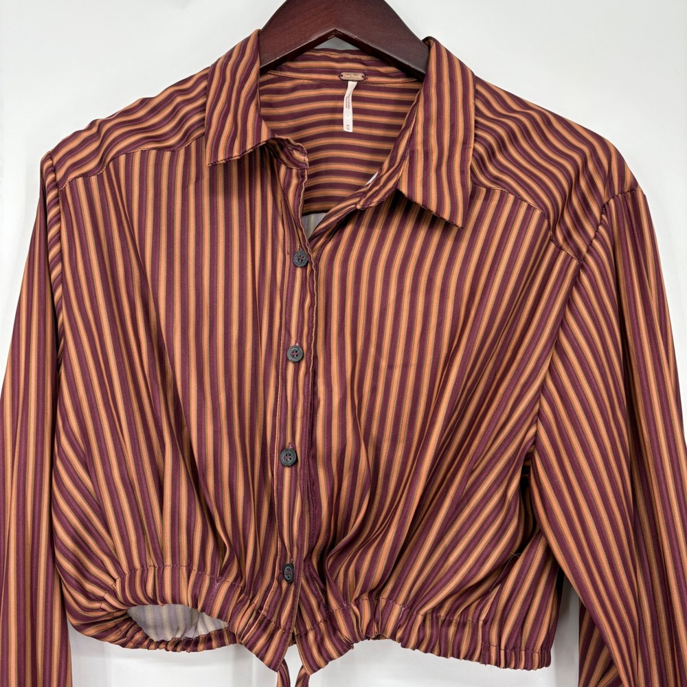 Free People X Revolve My Everything Wrap Top Blouse M Cropped Satin Chocolate - Picture 5 of 15